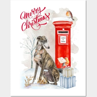 Greyhound Merry Christmas Santa Dog Posters and Art